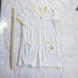 VTG Jasmine‎ Rose Intimates White Terry Cloth Zip Robe Sun Pocket M Beach Cover